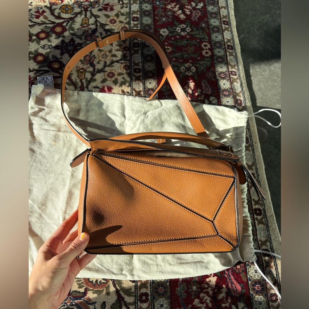 Loewe small brown puzzle - caramel with gold hardware